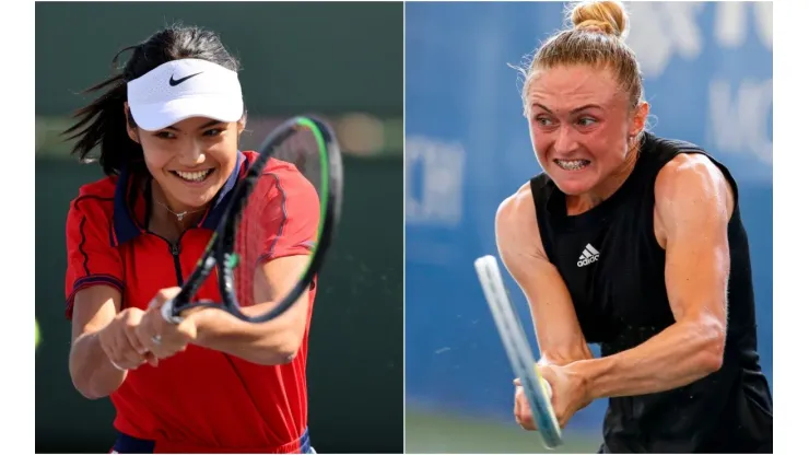 Emma Raducanu of the UK (left) and Aliaksandra Sasnovich of Belarus (right)
