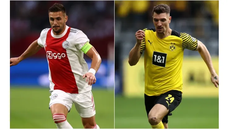 Dusan Tadic of AFC Ajax (left) and Thomas Meunier of Borussia Dortmund
