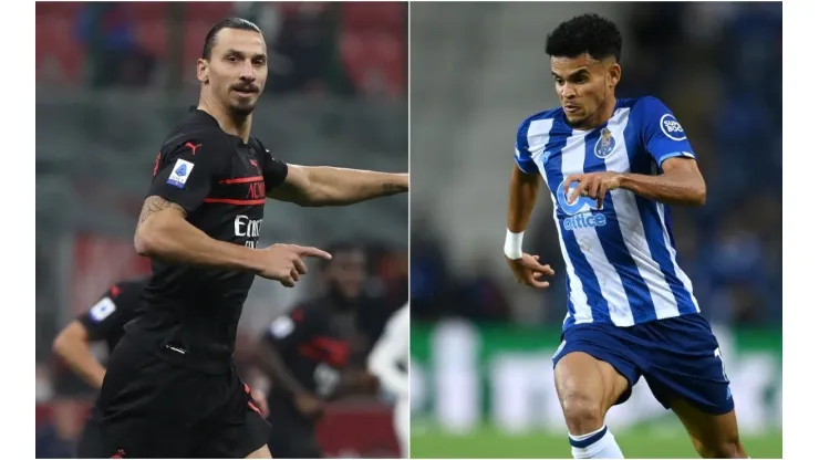 Zlatan Ibrahimovic of AC Milan (left) and Luis Diaz of Porto FC
