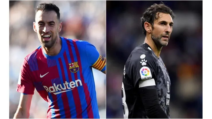 Sergio Busquets of Barcelona (left) and Diego Lopez of Espanyol  (right)
