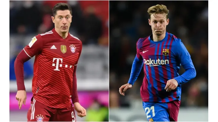 Robert Lewandowski of Bayern (left) and Frenkie De Jong of Barcelona
