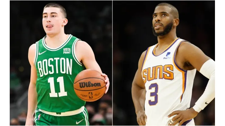 Payton Pritchard of the Boston Celtics (left) and Chris Paul of the Phoenix Suns (right)
