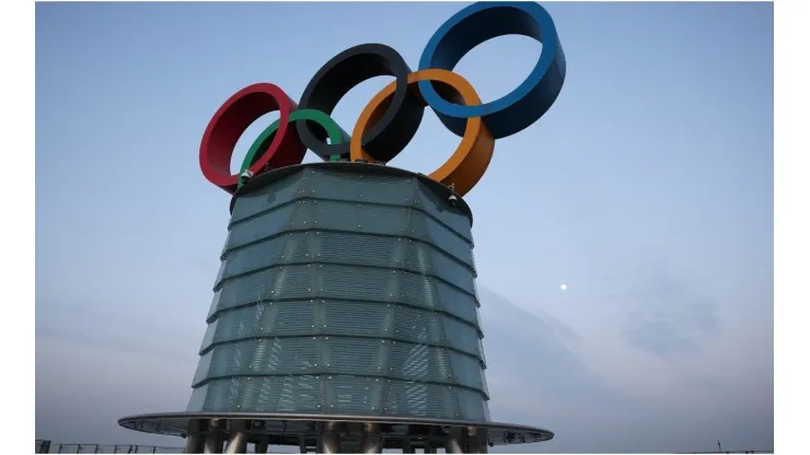 Olympic rings at the Beijing Olympic Tower
