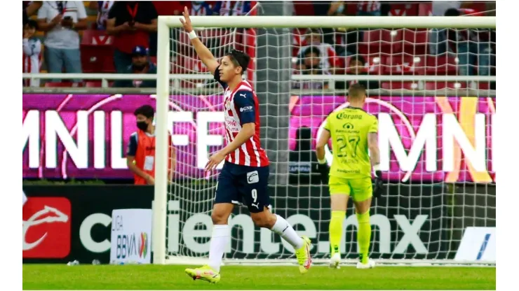 Angel Zaldivar of Chivas celebrates after scoring
