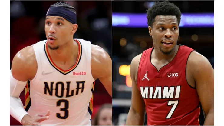 Josh Hart of the New Orleans Pelicans (left) and  Kyle Lowry of the Miami Heat (right)
