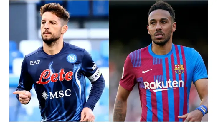 Dries Mertens of Napoli and Pierre-Emerick Aubameyang of Barcelona
