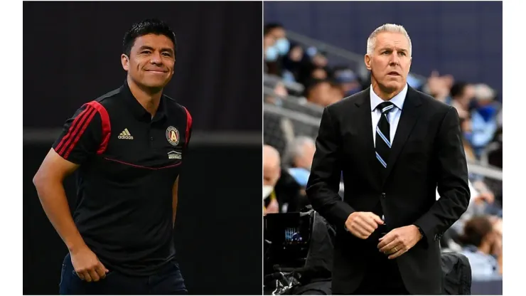 Atlanta United coach Gonzalo Pineda (left) and Sporting KC manager Peter Vermes.
