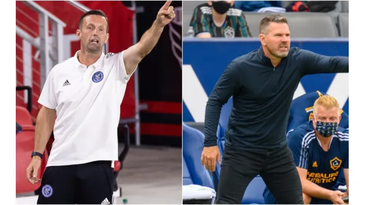 NYCFC coach Ronny Deila (left) and LA Galaxy manager Greg Vanney.
