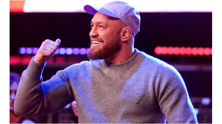 Conor McGregor gestures to the crowd at 3Arena, Dublin
