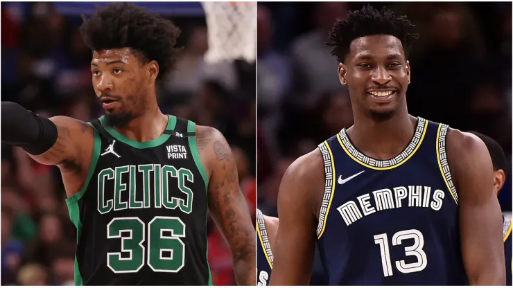 Marcus Smart of the Boston Celtics and Jaren Jackson Jr. of the Memphis Grizzlies
