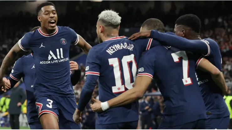 PSG players celebrate after scoring a goal
