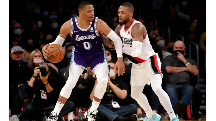 Damian Lillard guarding Russell Westbrook
