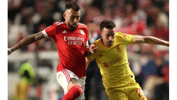 Nicolas Otamendi of Benfica and Diogo Jota of Liverpool
