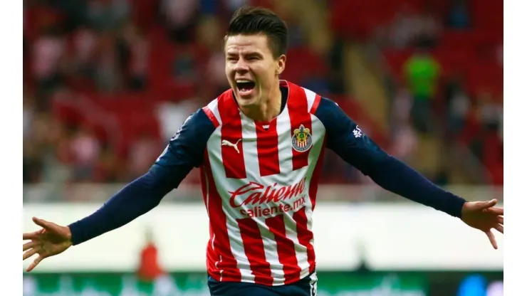 Pavel Perez of Chivas celebrates after scoring his team's second goal
