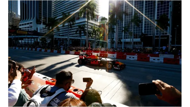 Red Bull Racing driver Patrick Friesacher performs a show run
