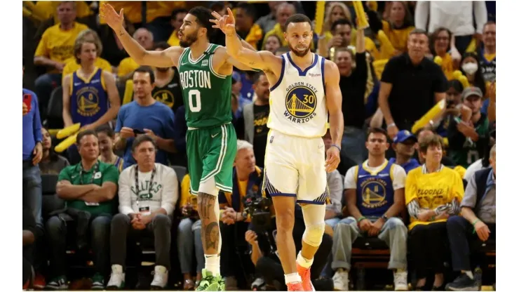 Stephen Curry of the Golden State Warriors and Jayson Tatum Boston Celtics
