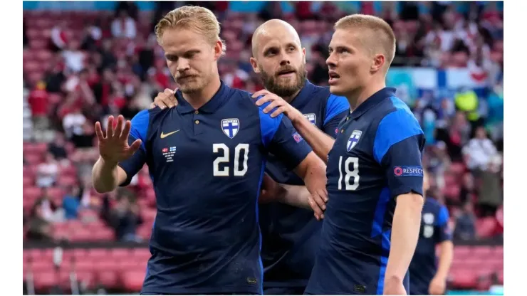 Joel Pohjanpalo of Finland celebrates after scoring
