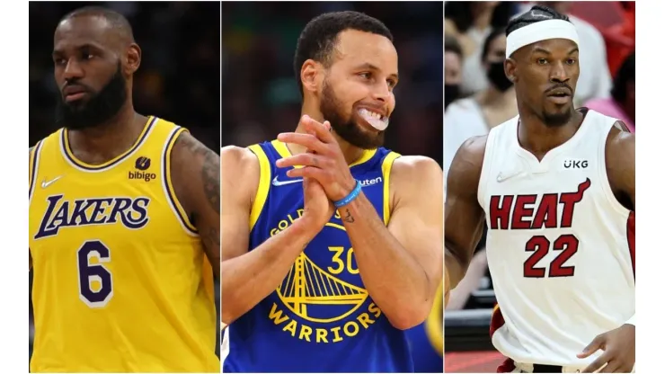 LeBron James of the Los Angeles Lakers, Stephen Curry of the Golden State Warriors, Jimmy Butler of the Miami Heat
