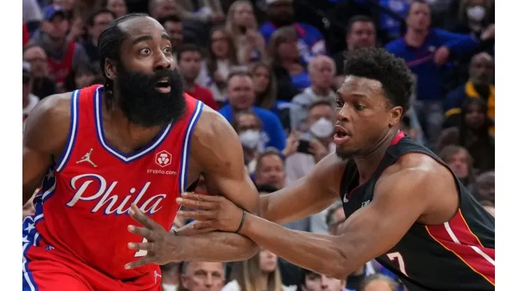 James Harden of the Philadelphia 76ers and Kyle Lowry of the Miami Heat
