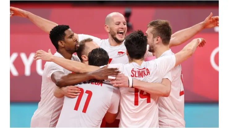 Bartosz Kurek of Team Poland reacts with team mates
