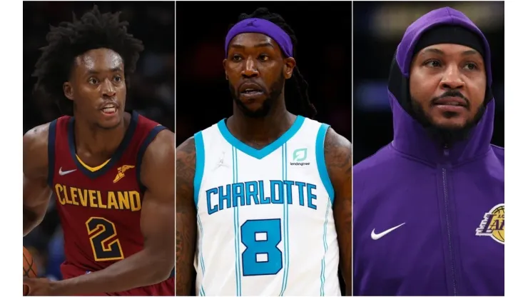 Collin Sexton, Montrezl Harrell and Carmelo Anthony
