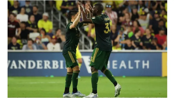 Larrys Mabiala of Portland Timbers celebrates after a goal
