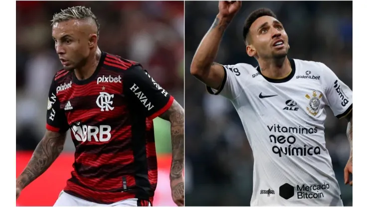 Everton Cebolinha of Flamengo (L) and Gustavo Silva of Corinthians (R)
