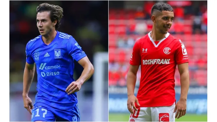 Sebastian Cordova of Tigres UANL and Leonardo Fernandez of Toluca
