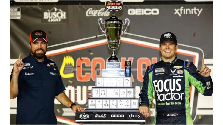 Erik Jones celebrates after winning the Cook Out Southern 500
