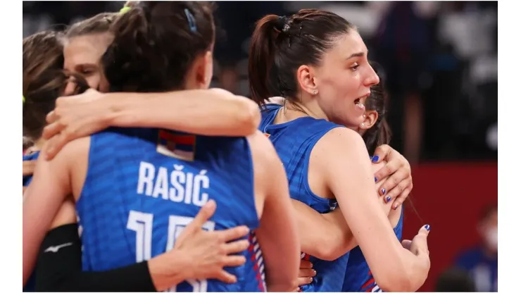 Tijana Boskovic of Serbia celebrates with teammates
