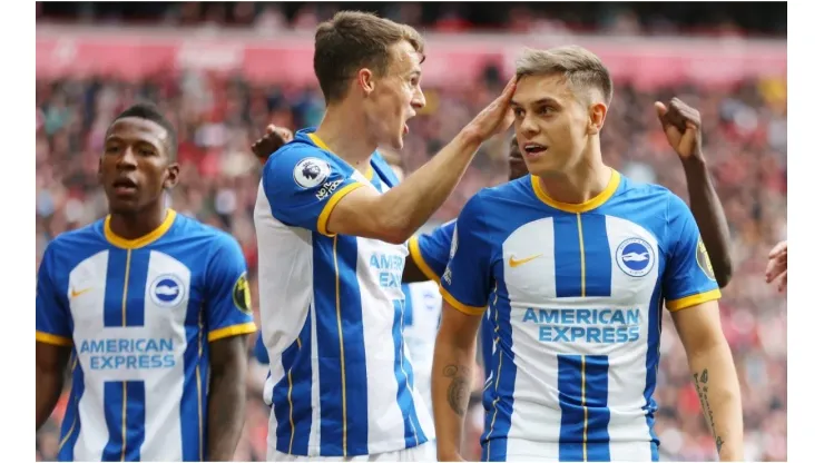 Leandro Trossard of Brighton & Hove Albion celebrates with team mates
