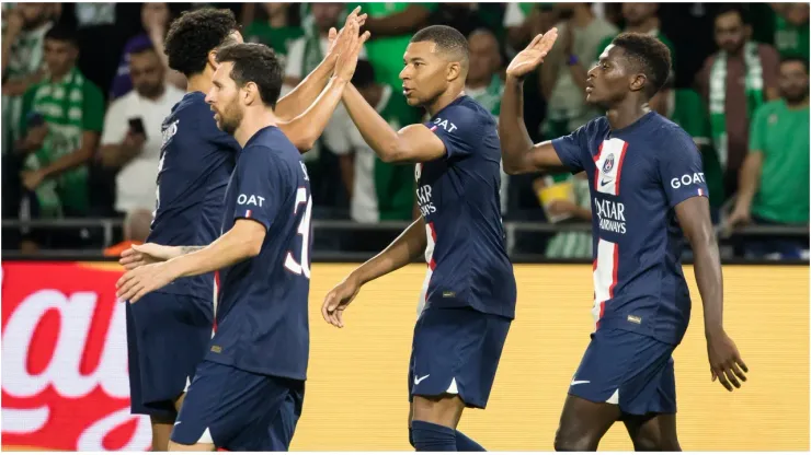 Players of Paris Saint-Germain celebrate
