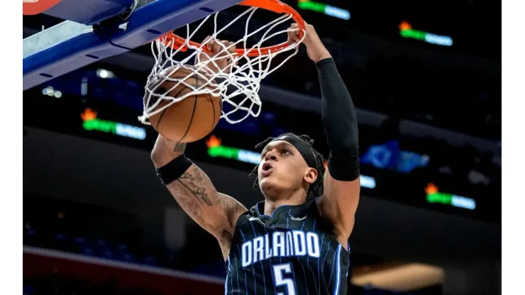 Paolo Banchero of the Orlando Magic dunks the ball
