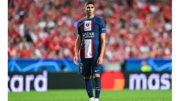 Achraf Hakimi of PSG in a Champions League game vs Benfica
