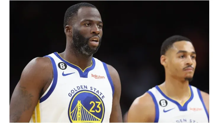 Draymond Green and Jordan Poole of the Golden State Warriors
