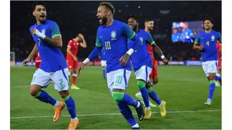 Neymar of Brazil celebrates after scoring
