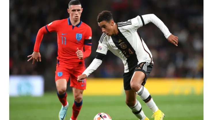 Jamal Musiala of Germany and Phil Foden of England
