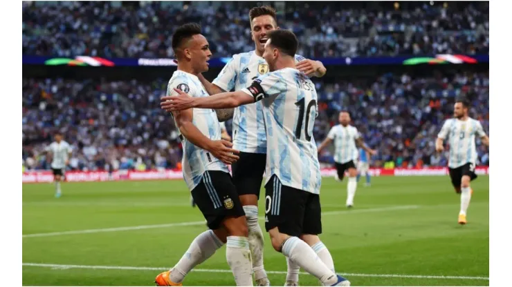 Lautaro Martinez of Argentina celebrates scoring
