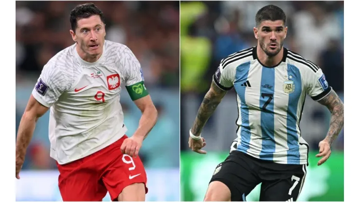 Robert Lewandowski of Poland and Rodrigo De Paul of Argentina
