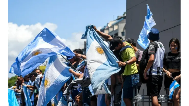 Fans of Argentina cheer for their team during the final match of the FIFA World Cup Qatar 2022.
