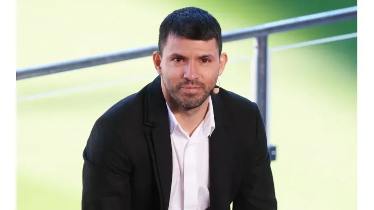 Sergio Kun Aguero during a press conference with FC Barcelona
