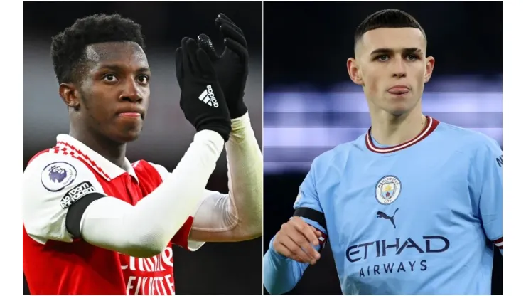 Eddie Nketiah of Arsenal and Phil Foden of Manchester City
