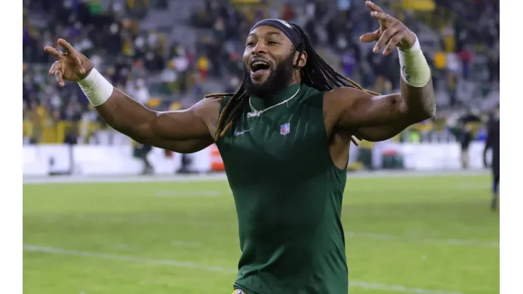 Aaron Jones after a win over the Vikings at Lambeau Field
