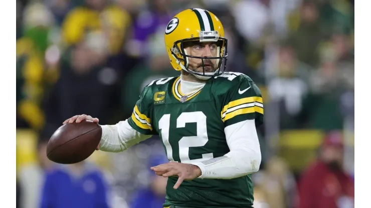 Aaron Rodgers with the Green Bay Packers during a game at Lambeau Field
