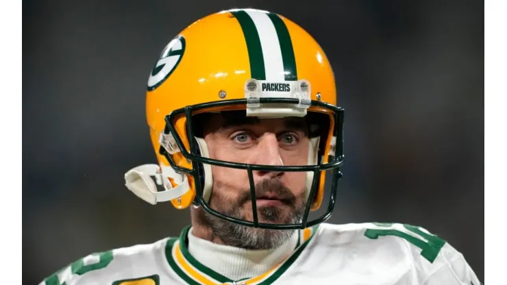 Aaron Rodgers with the Green Bay Packers during a game at Lambeau Field
