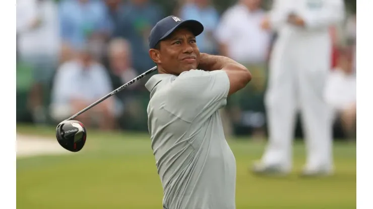 Tiger Woods during a practice round prior to the 2023 Masters Tournament at Augusta National Golf Club
