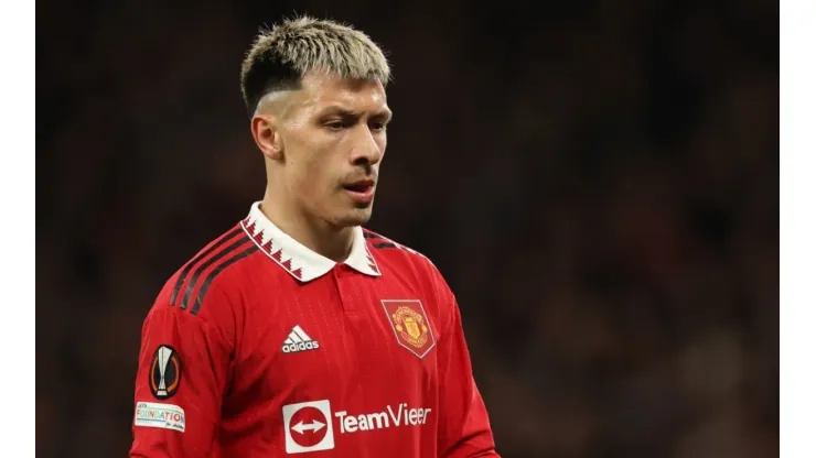 Lisandro Martinez of Manchester United during the UEFA Europa League quarterfinal first leg match against Sevilla
