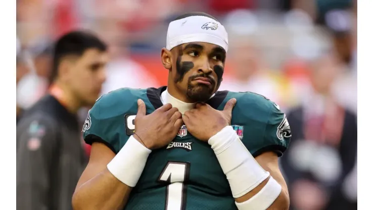 Jalen Hurts quarterback of the Philadelphia Eagles during Super Bowl LVII against the Kansas City Chiefs
