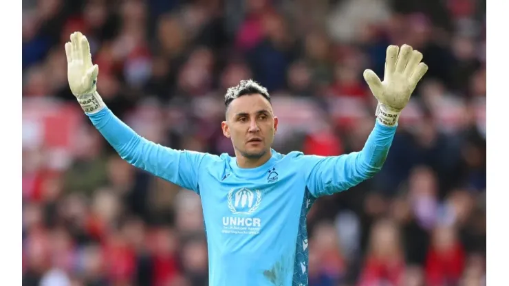 Keylor Navas during a match with Nottingham Forest against Leeds United in the 2022-2023 Premier League
