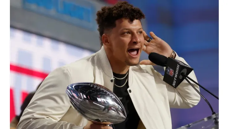 Patrick Mahomes quarterback of the Kansas City Chiefs with the Vince Lombardi trophy
